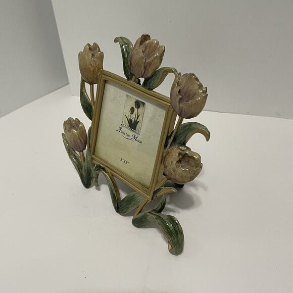 Ashleigh Manor Photo Frame Gold Enameled Tulips 3 X 3 Vintage Pink Floral - Picture 4 of 9